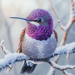 Colorful Bird Perched on Frosty Branch in Winter Morning Light