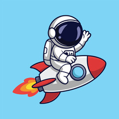 Cute astronaut riding rocket isolated on white background