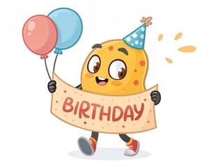 Naklejka premium happy birthday card with funny cartoon character 