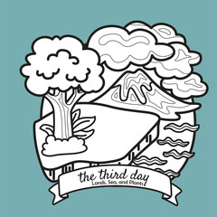 The Thirdf Day of 6 Creation Days of God Bible Story Cartoon Digital Stamp 