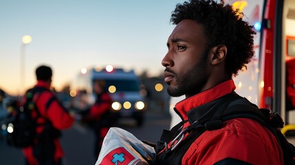 "Person wearing red jacket in emergency context."
