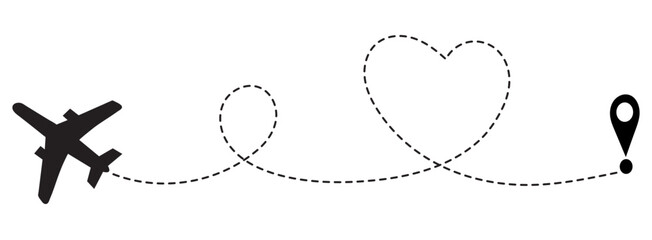 Airplane Route Heart Path Vector – Travel Love Line Art