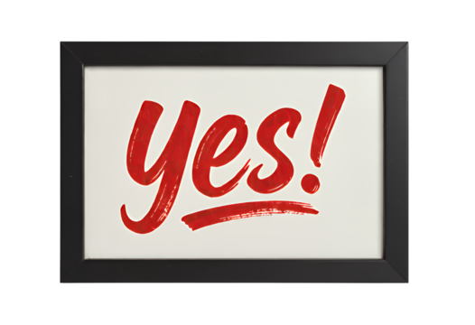 Red Yes! Icon with Transparent Background, Bold Graphic