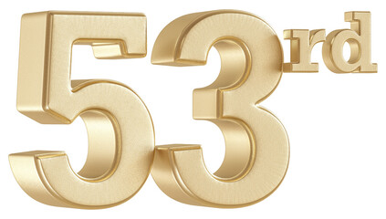 53rd Anniversary Golden Number 3D Illustration