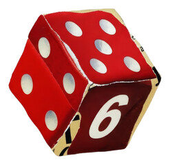 PNG vibrant red die displays the number six on its surface.