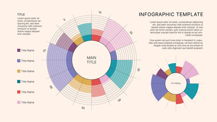 Circle Chart Business Infographic Editable Template for Extensive Data Visualization. Simple creative Infographic vector elements, charts, diagrams, steps and options for Business Presentation.