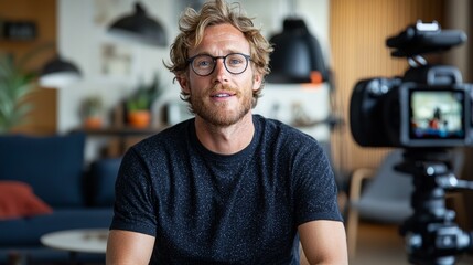A man in glasses, holding a camera.