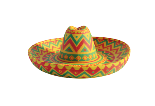 Yellow Sombrero with Zigzag Pattern, Transparent Cutout, Mexican Design Element