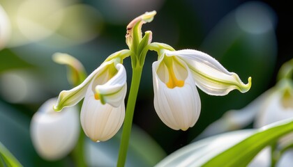 Obraz premium a dreamy macro photograph of the white lady's slipper orchid (cypripedium candidum), captured with a 100mm macro lens