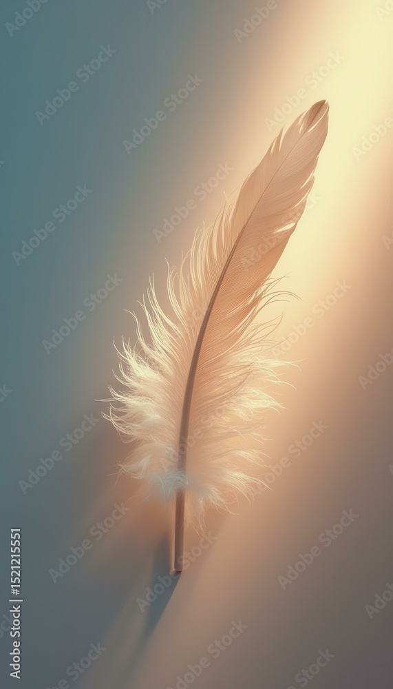 Aufkleber Bird feather lying down on plain background in studio setting