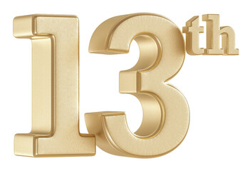 13th Anniversary Golden Number 3D Illustration