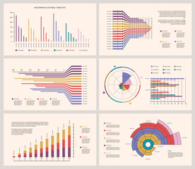 Business Infographic Editable Templates for Extensive Data Visualization. Simple creative Infographic vector elements, charts, diagrams, timeline, steps and options for Business Presentation.