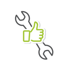 Easy installation, thumbs up and wrench, vector, icon.