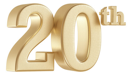 20th Anniversary Golden Number 3D Illustration