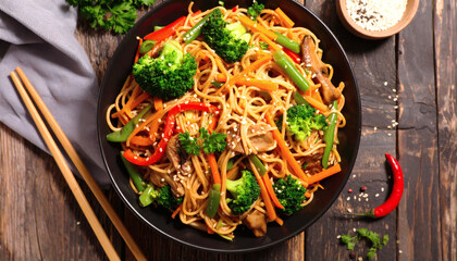 Chinese Vegetable Lo Mein Delicious Authentic Stir-Fried Noodles with Fresh Vegetables Healthy Asian Cuisine Recipe