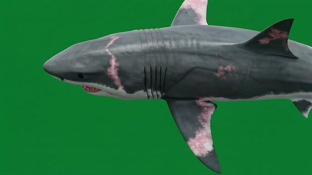 Shark with Pink Markings, Side View, Green Screen.