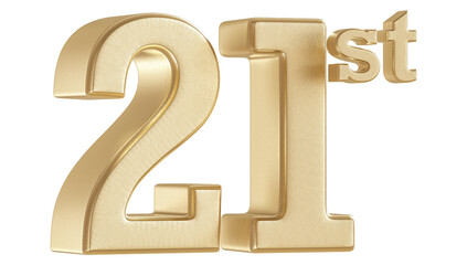 21st Anniversary Golden Number 3D Illustration