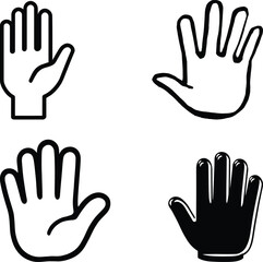 Obraz premium Hand Illustration Symbol Set Featuring Four Distinct Hand Designs: A Simple Outline, A Rounded Outline, A Bold Defined Shape, and A Solid Silhouette—Representing Gesture, Communication, and Human Symb