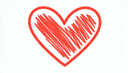 Doodle red heart drawn with crayons hand drawn line art love symbol illustration isolated on white background