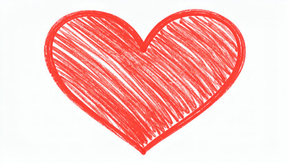 Doodle red heart drawn with crayons hand drawn line art love symbol illustration isolated on white background