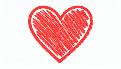 Doodle red heart drawn with crayons hand drawn line art love symbol illustration isolated on white background