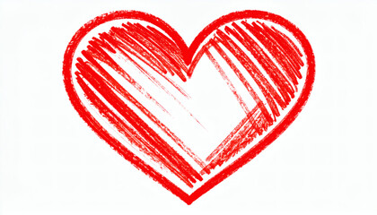 Doodle red heart drawn with crayons hand drawn line art love symbol illustration isolated on white background