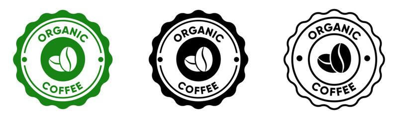 Organic Coffee Badge Logo Design with Bean Icon in Green and Black Variants