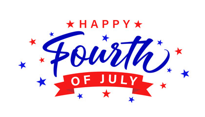 Happy Fourth of July creative lettering 2025 clipart. Happy 4th of July, Independence Day USA creative greeting card template. Vector illustration