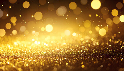 Golden glitter bokeh lights sparkling background, festive golden sparkle lights, glitter effect on dark background, luxury glitter bokeh lights