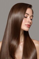 Brunette woman with straight shiny hair