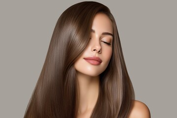 Brunette woman with straight shiny hair