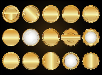 Collection of golden badges and emblems labels laurels and ribbons 
