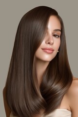 Brunette woman with straight shiny hair