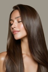 Brunette woman with straight shiny hair
