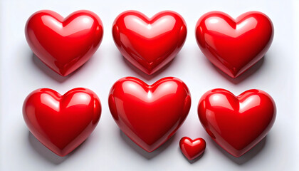 Red hearts isolated on white background, romantic love symbols, Valentine’s Day design, cute heart icons, flat style red hearts, isolated vector hearts, love and romance graphics, white background hea
