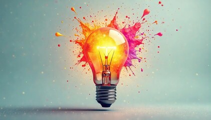 A lightbulb explodes with vibrant, colorful ideas, radiating energy and innovation Perfect for brainstorming, creativity, and problem-solving concepts , brainstorming, invention, visionary