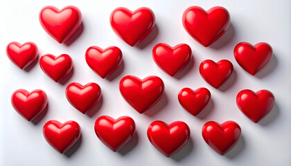 Red hearts isolated on white background, romantic love symbols, Valentine’s Day design, cute heart icons, flat style red hearts, isolated vector hearts, love and romance graphics, white background hea