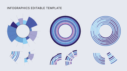Circle Chart Business Infographic Editable Template for Extensive Data Visualization. Simple creative Infographic vector elements, charts, diagrams, steps and options for Business Presentation.