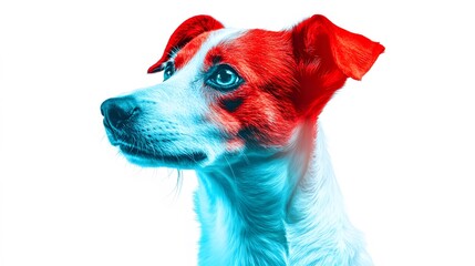 A jack russell terrier with red and white markings against a bright white studio background looking left