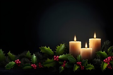 Warm Christmas greeting background with glowing candles, evoking festive cheer, peace, and a cozy seasonal atmosphere.