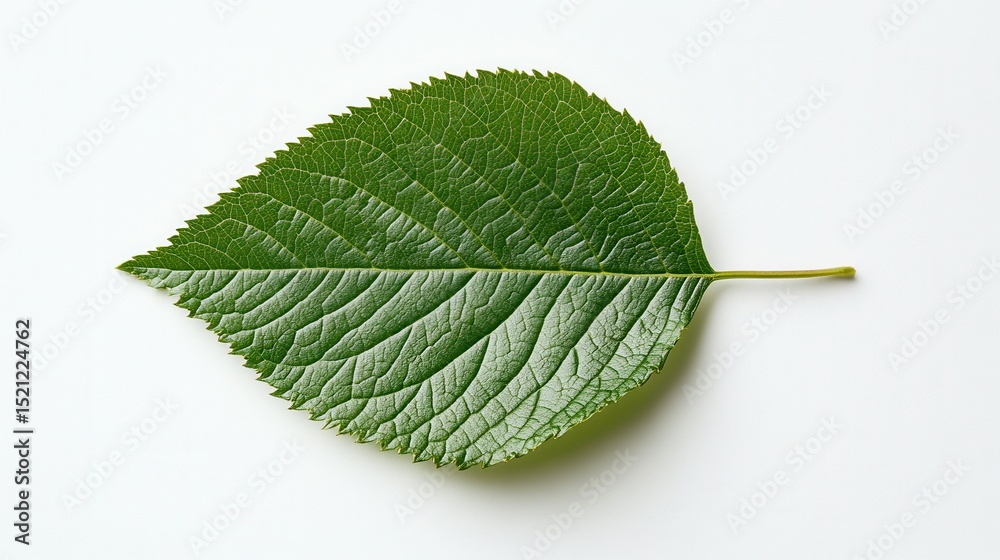 Aufkleber single green leaf on white background in peaceful studio setting