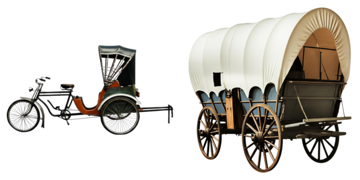 PNG Vintage bicycle and wagon form a collage.