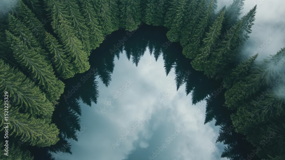 Poster serene reflection of coniferous trees in peaceful lake