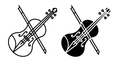 Linear icon. Violin and string bow musical instrument. Classical viola instrument. Simple black and white vector isolated on white background