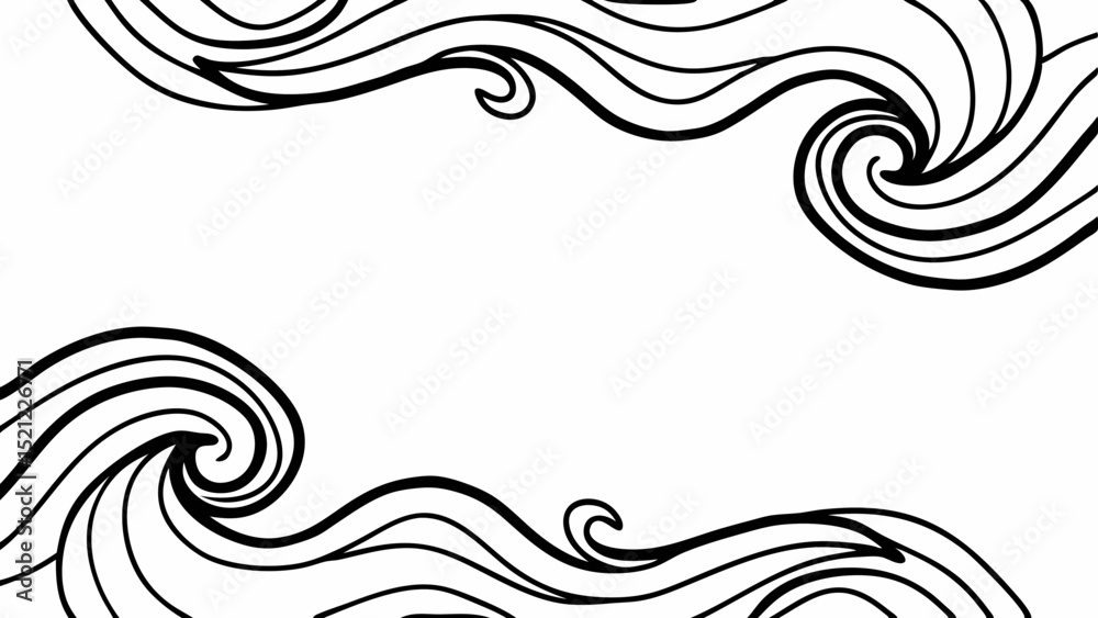 Poster black and white abstract wavy lines design with swirls in the corners of the frame element created w