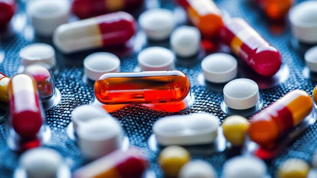 A close up of a bunch of pills on a table
