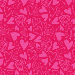 Cute hand drawn hearts seamless pattern, lovely romantic background, great for Birthday , Mother's Day, textiles, wallpapers, banners - vector design