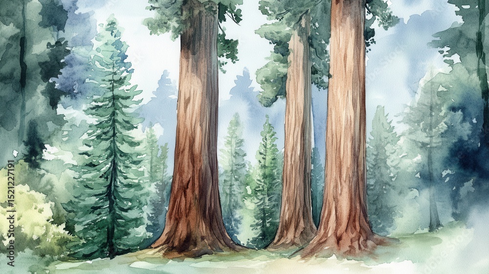 Poster majestic giant sequoia trees in serene forest setting