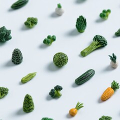 Fresh and Vibrant Miniature Vegetables on White Surface for Creative Culinary and Artistic Inspiration