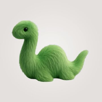 Cute green furry dinosaur toy animation isolated asset, transparent 4K video, alpha channel, ProRes 4444